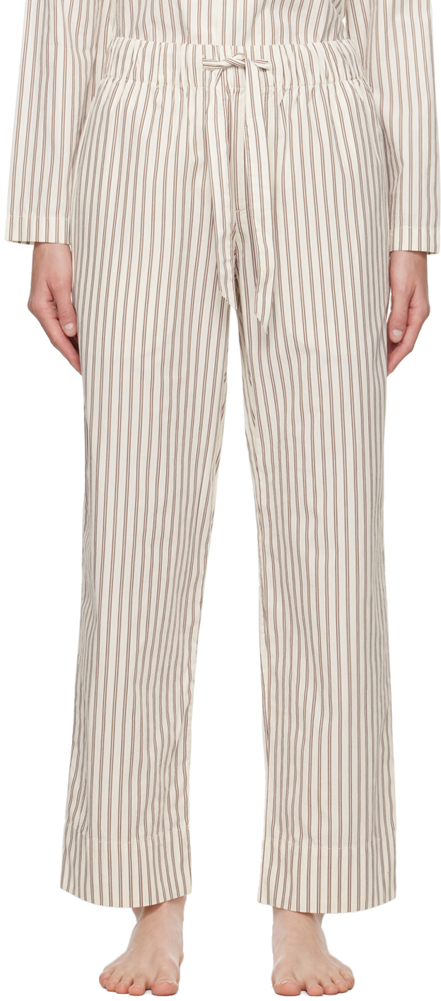 Tekla Off-white & Brown Drawstring Pyjama Trousers In Hopper Stripes