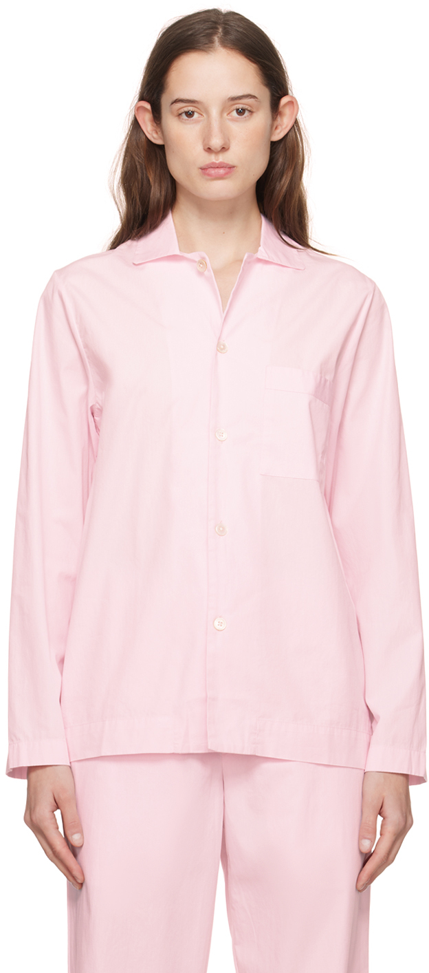 Tekla Pink Long Sleeve Pyjama Shirt In Soft Pink