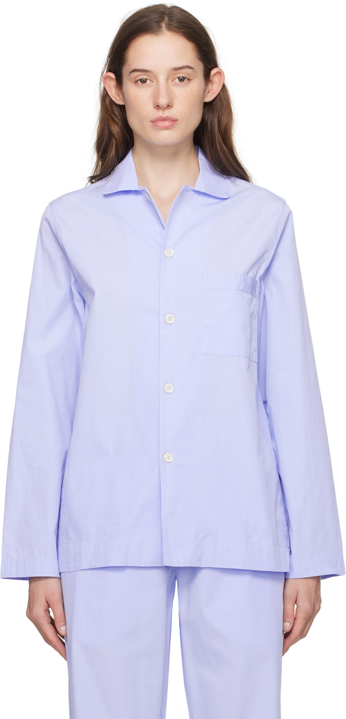 Tekla Blue Long Sleeve Pyjama Shirt In Shirt Blue