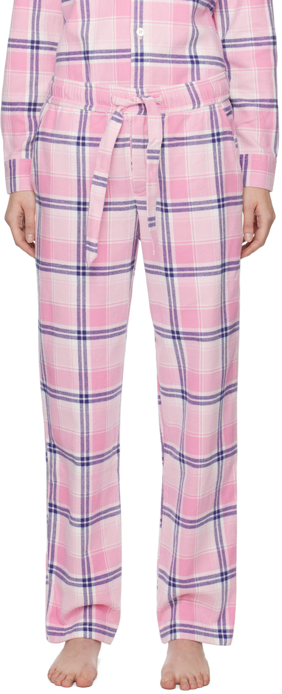 Tekla Pink Check Pyjama Trousers In Pink Plaid