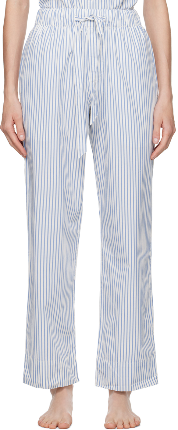 Tekla Blue & White Drawstring Pyjama Trousers In Placid Blue Stripes