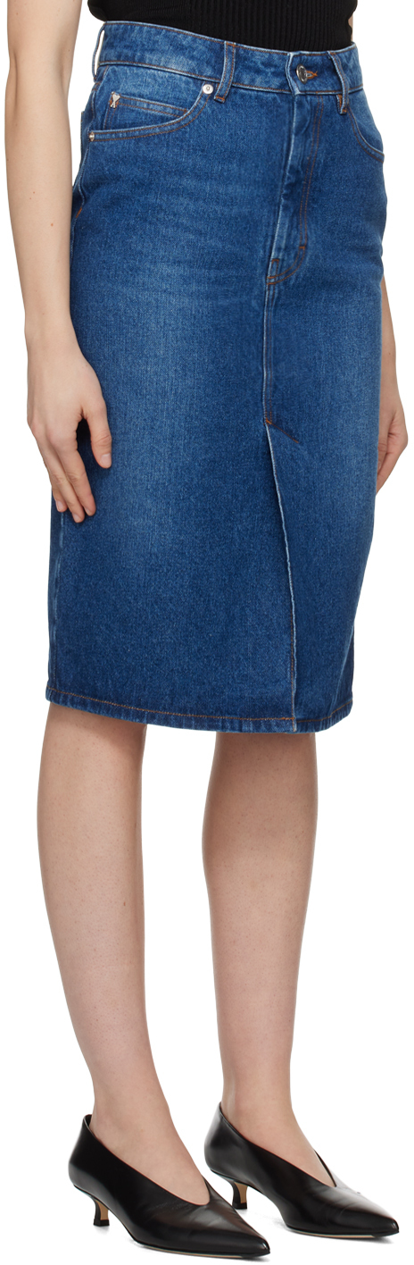 Ami Alexandre Mattiussi Ami Alexandre Matiussi Denim Midi Skirt In Seven In Used Blue/480
