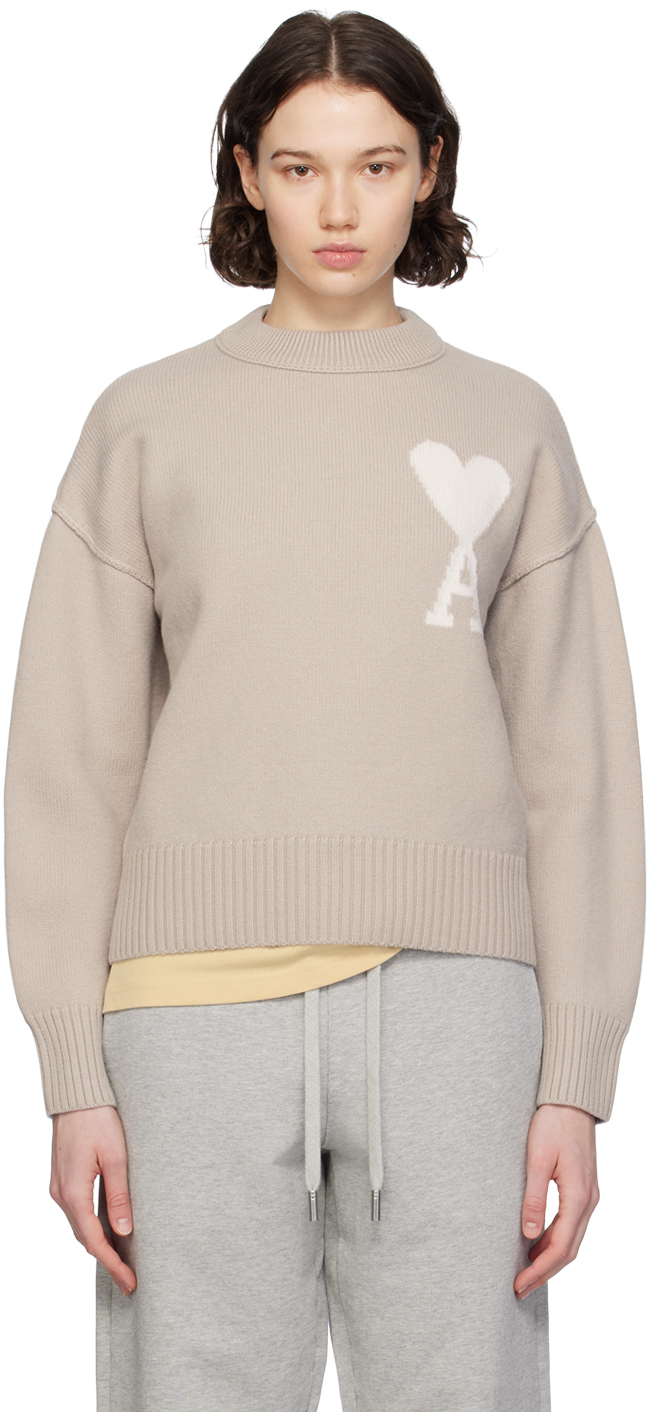 Ami Alexandre Mattiussi Ami De Caur Virgin Wool Sweater In Beige/off White/2713