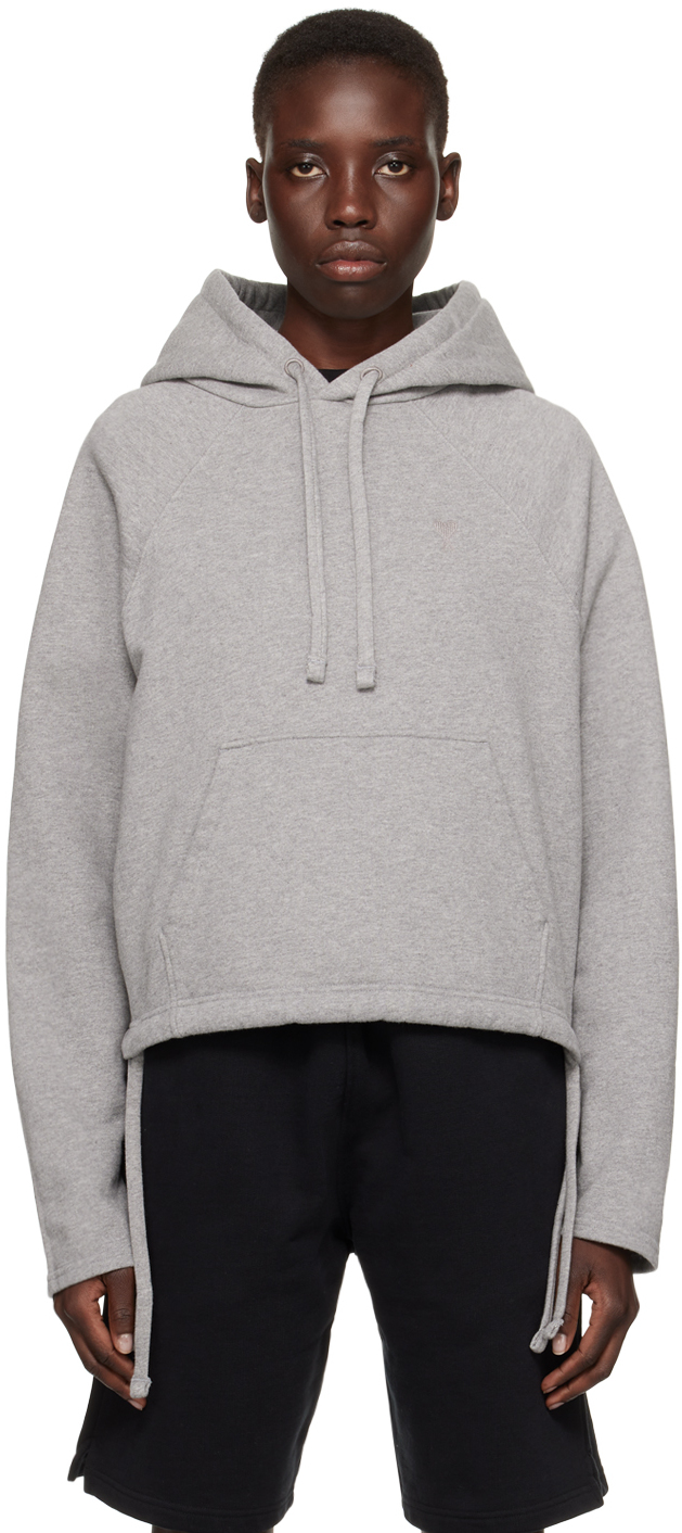 AMI Paris Pull à capuche gris à logo Ami de cœur SSENSE France