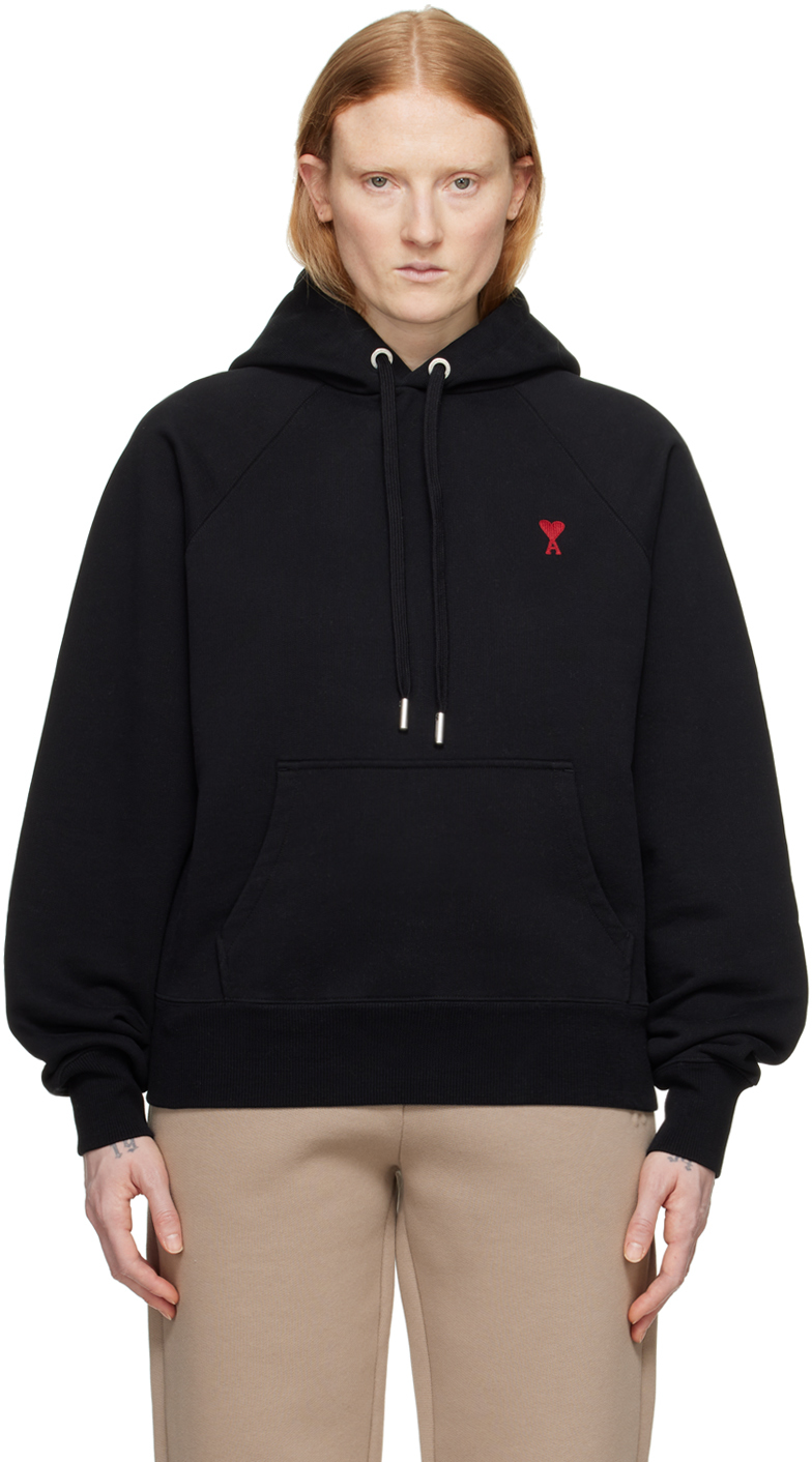 AMI Paris Pull à capuche noir à logo Ami de cœur SSENSE France