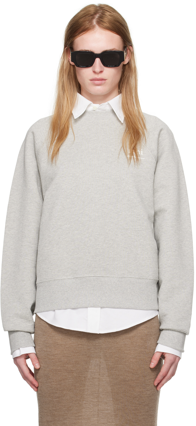 Shop Ami Alexandre Mattiussi Gray Crewneck Sweatshirt In Ash Grey/0951