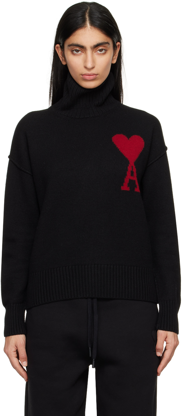 Ami Alexandre Mattiussi Black Ami De Cœur Turtleneck In Black/red/009