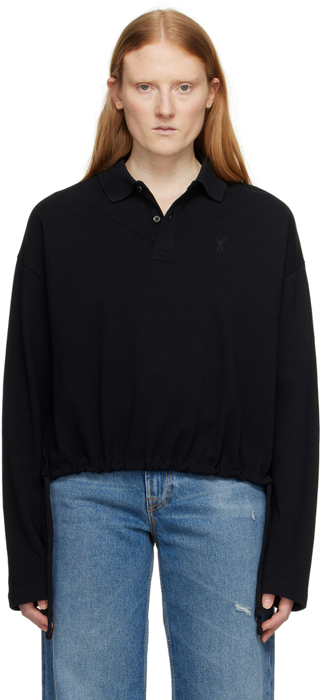 AMI Parisのブラック Ami de Cœur ポロシャツがセール中 AMI DE COEUR