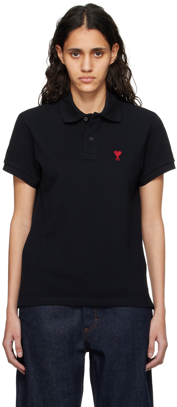 Black Ami de Cœur Polo by AMI Paris on Sale