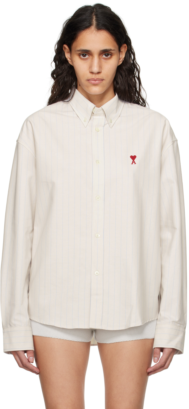 AMI Paris: Beige & Blue Ami de Cœur Shirt | SSENSE