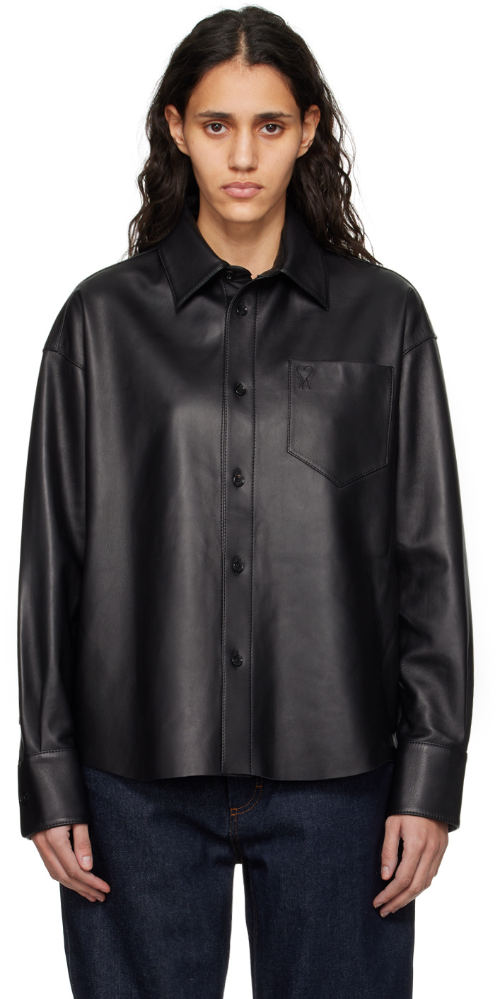 Ami Alexandre Mattiussi Black Ami De Cœur Leather Shirt In Black/001