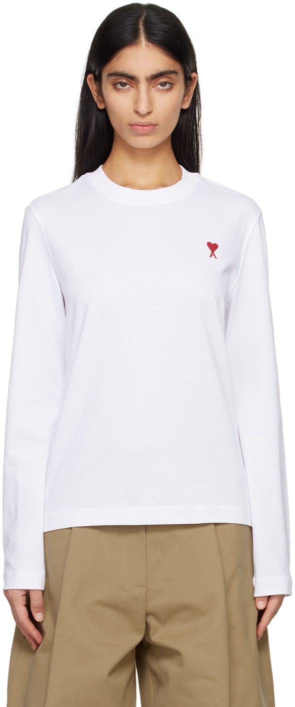 AMI Paris White Ami de Caur Long Sleeve T-Shirt