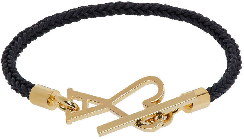 Ami Alexandre Mattiussi Black & Gold Ami De Cœur Cord Bracelet In Black/gold/0016