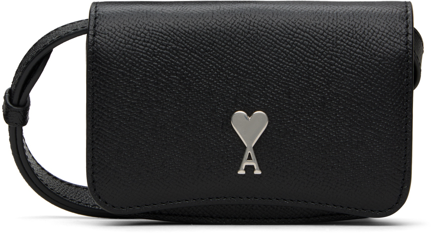 Ami Alexandre Mattiussi Paris Paris Strap Card Holder Black Unisex In Black/silver/0014