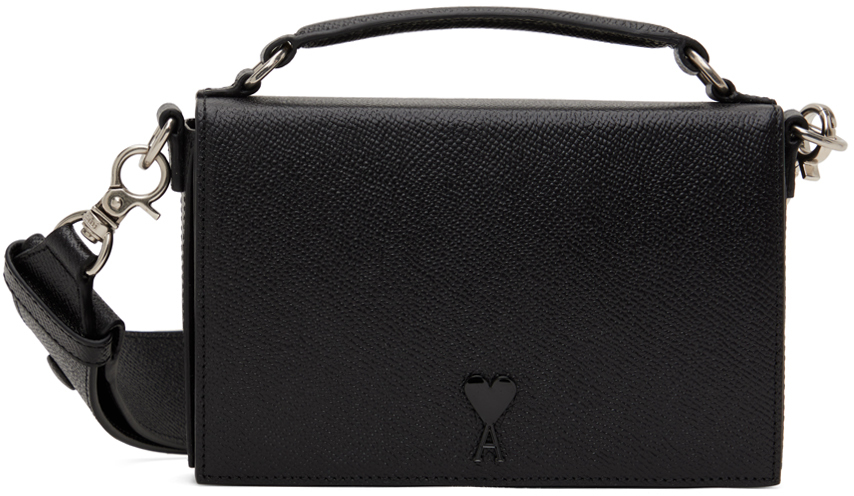 Ami Alexandre Mattiussi Ami De Caur-logo Leather Cross-body Bag In Black