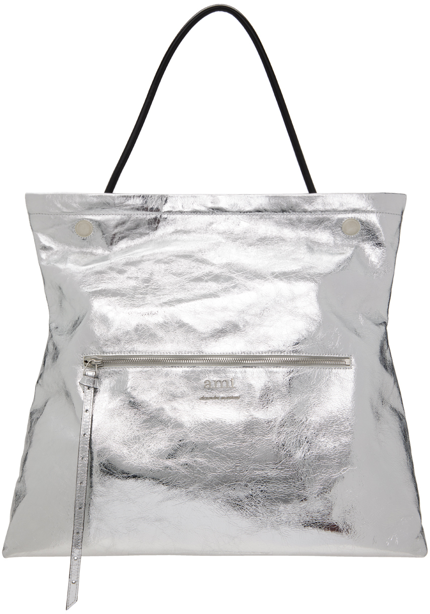 Ami Alexandre Mattiussi Maxi Grocery Bag Silver Unisex In Silver/900