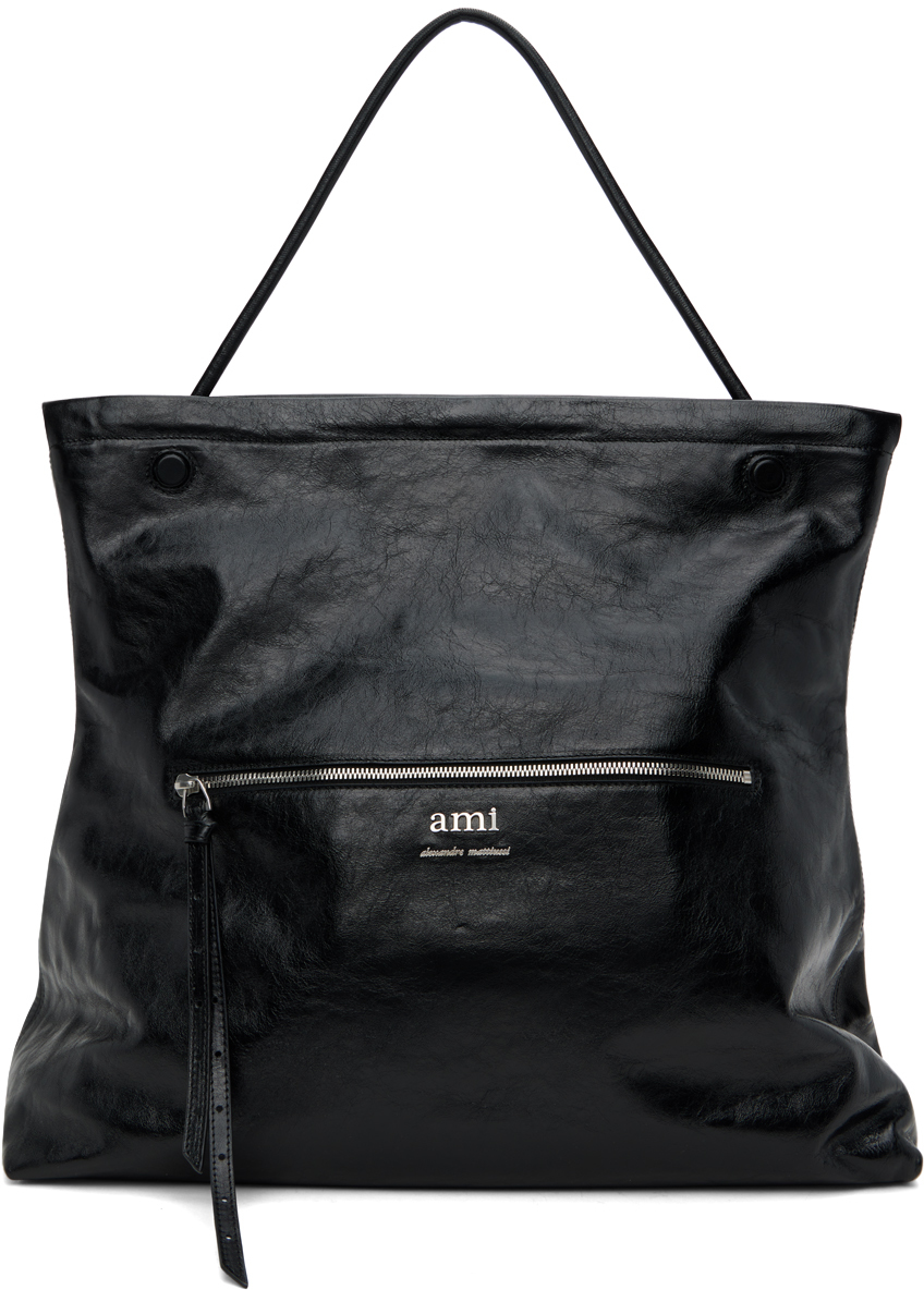 AMI Paris logo-plaque tote bag - Black