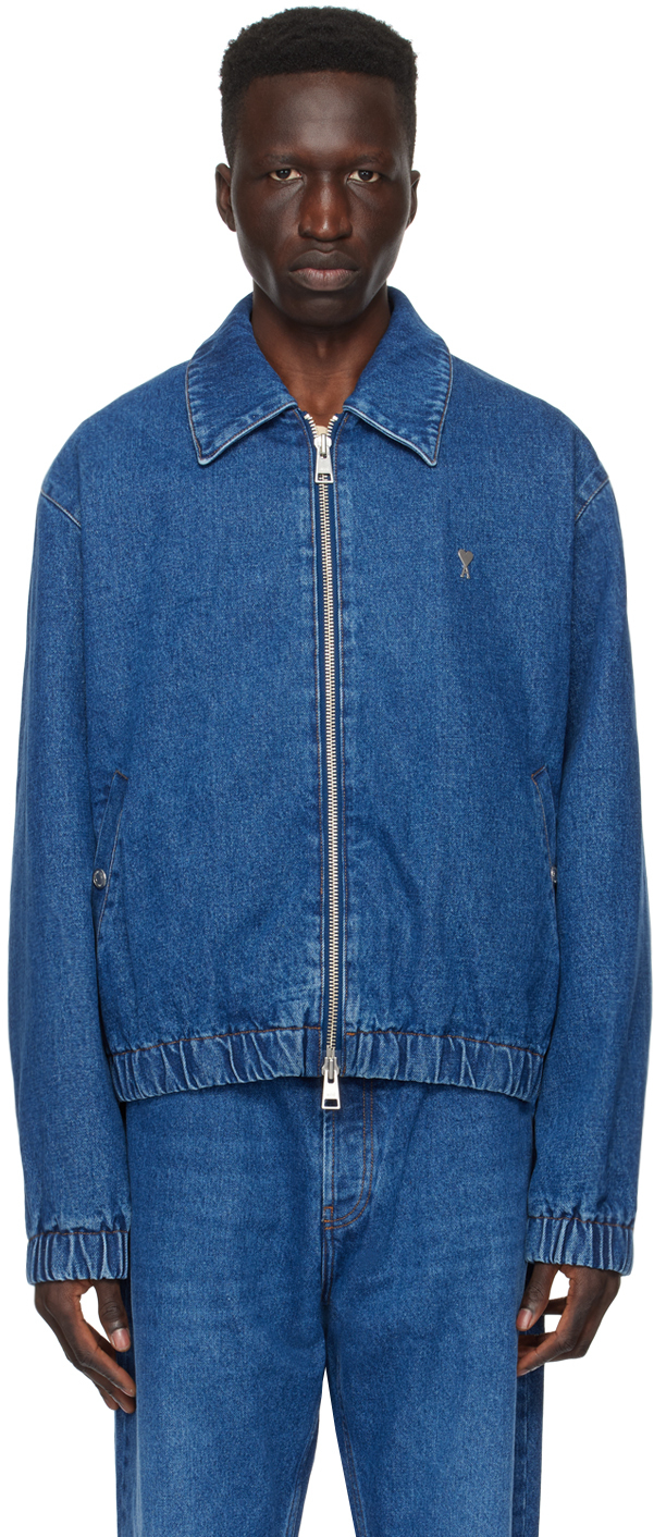 Shop Ami Alexandre Mattiussi Indigo Ami De Cœur Denim Jacket In Used Blue/480