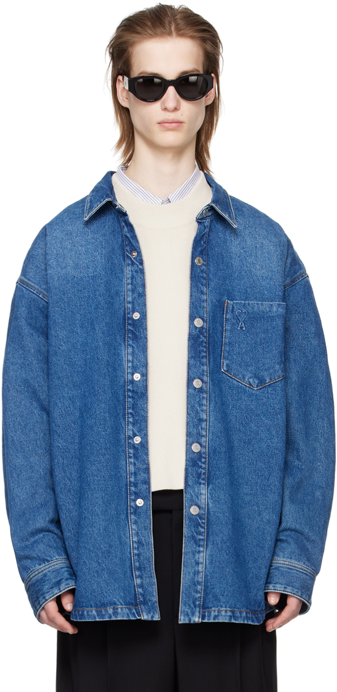 Shop Ami Alexandre Mattiussi Blue Ami De Cœur Denim Jacket In Used Blue/480