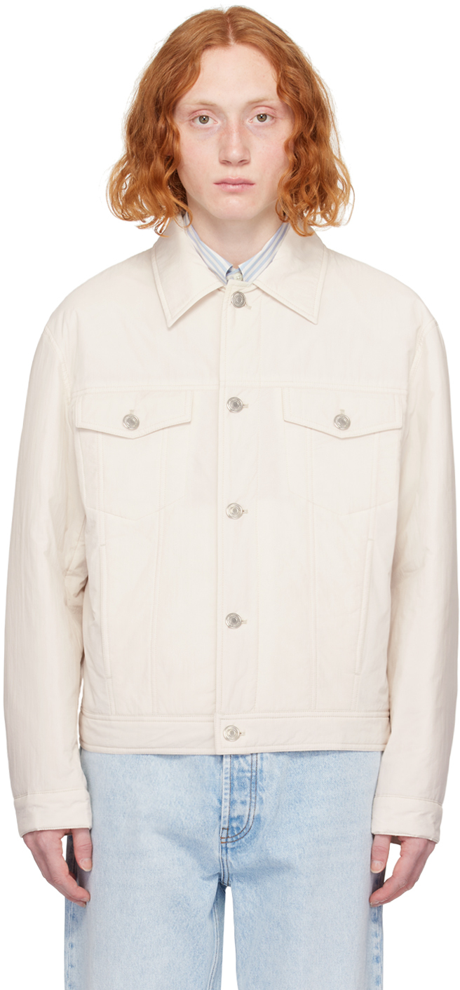 Shop Ami Alexandre Mattiussi Off-white Padded Trucker Jacket In Chalk/193