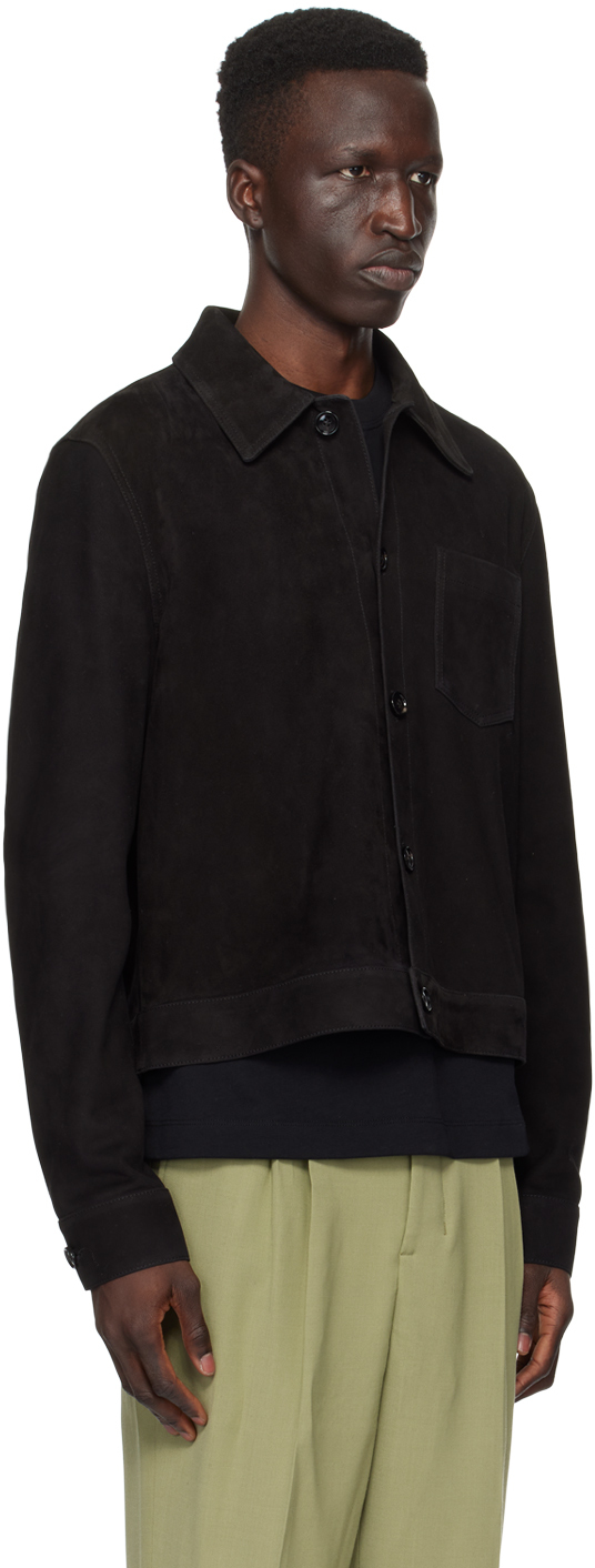 Shop Ami Alexandre Mattiussi Black Buttoned Leather Jacket In Black/001