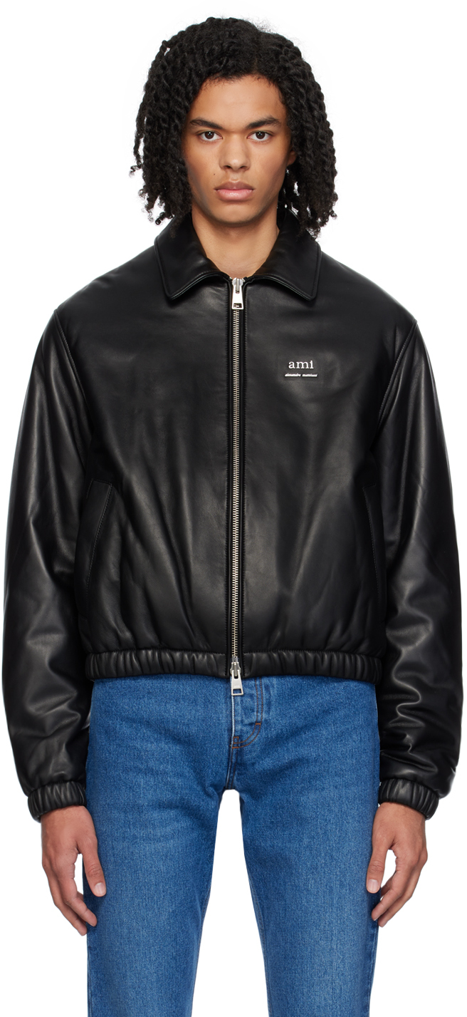 Ami Alexandre Mattiussi Black Padded Leather Jacket In Black/001