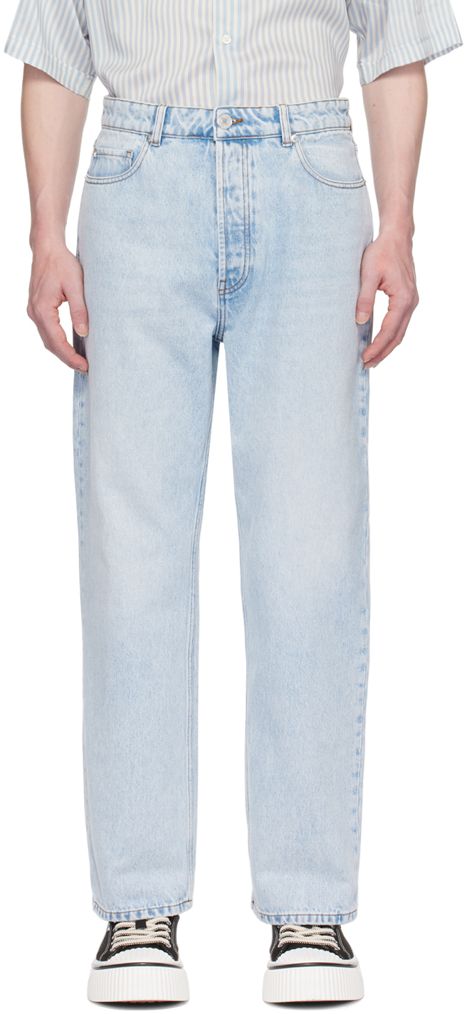 Shop Ami Alexandre Mattiussi Blue Loose-fit Jeans In Bleu Javel/448