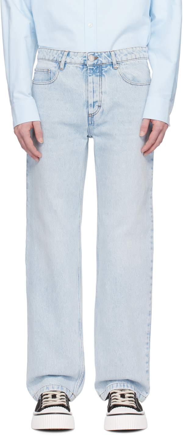 Shop Ami Alexandre Mattiussi Indigo Classic-fit Jeans In Bleu Javel/448