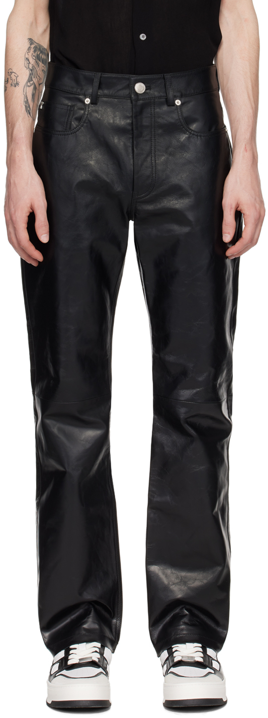 Black Straight Fit Leather Pants