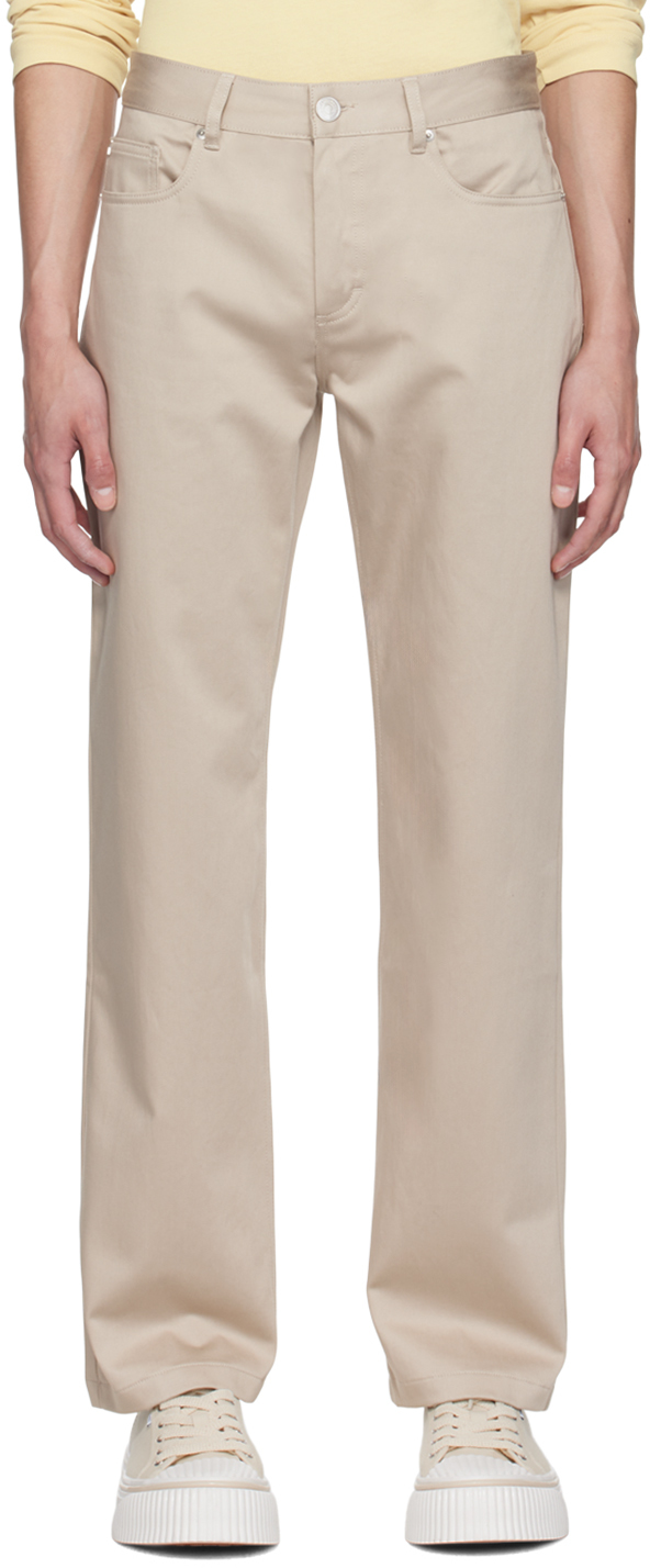 Beige Straight Fit Trousers