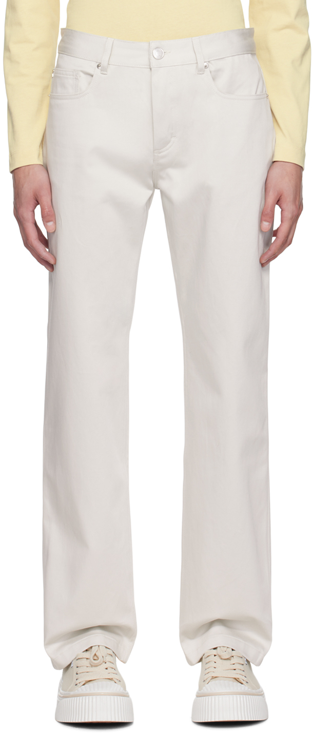 AMI Paris: Off-White Straight Fit Trousers | SSENSE