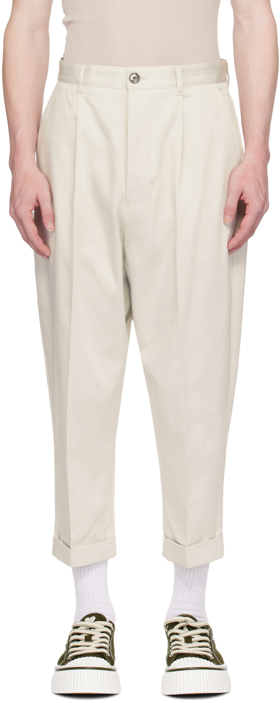 Shop Ami Alexandre Mattiussi Off-white Carrot-fit Trousers In Chalk/193