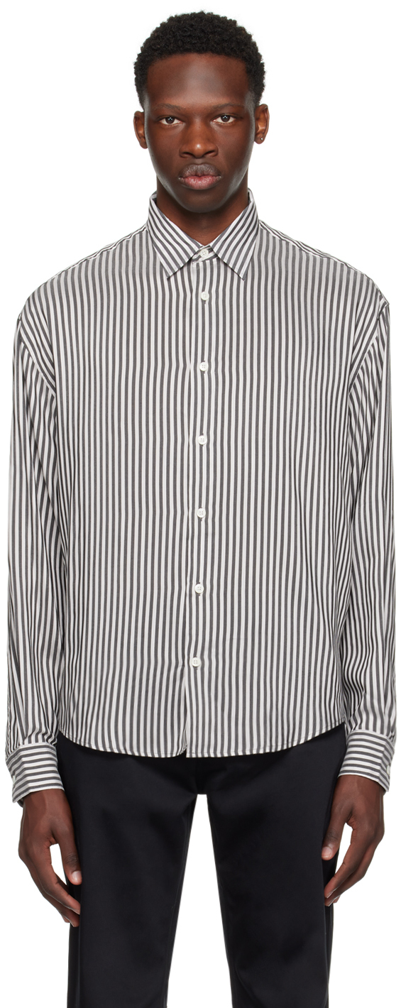 Shop Ami Alexandre Mattiussi Black & Off-white Boxy Shirt In Chalk/ Black/194