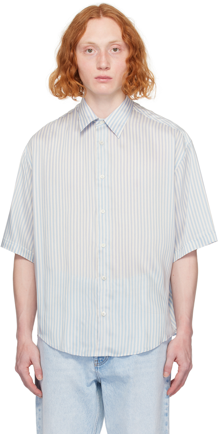 Shop Ami Alexandre Mattiussi Off-white & Blue Boxy-fit Shirt In Chalk/blue/195