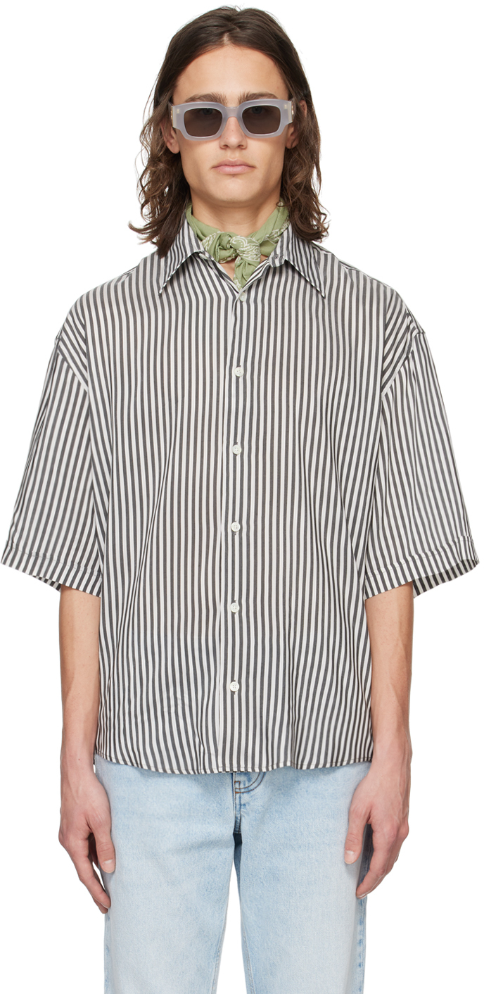 Shop Ami Alexandre Mattiussi Gray & Off-white Stripe Shirt In Chalk/ Black/194