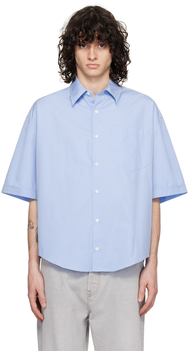 Ami Alexandre Mattiussi Blue Spread Collar Shirt In Cashmere Blue/484