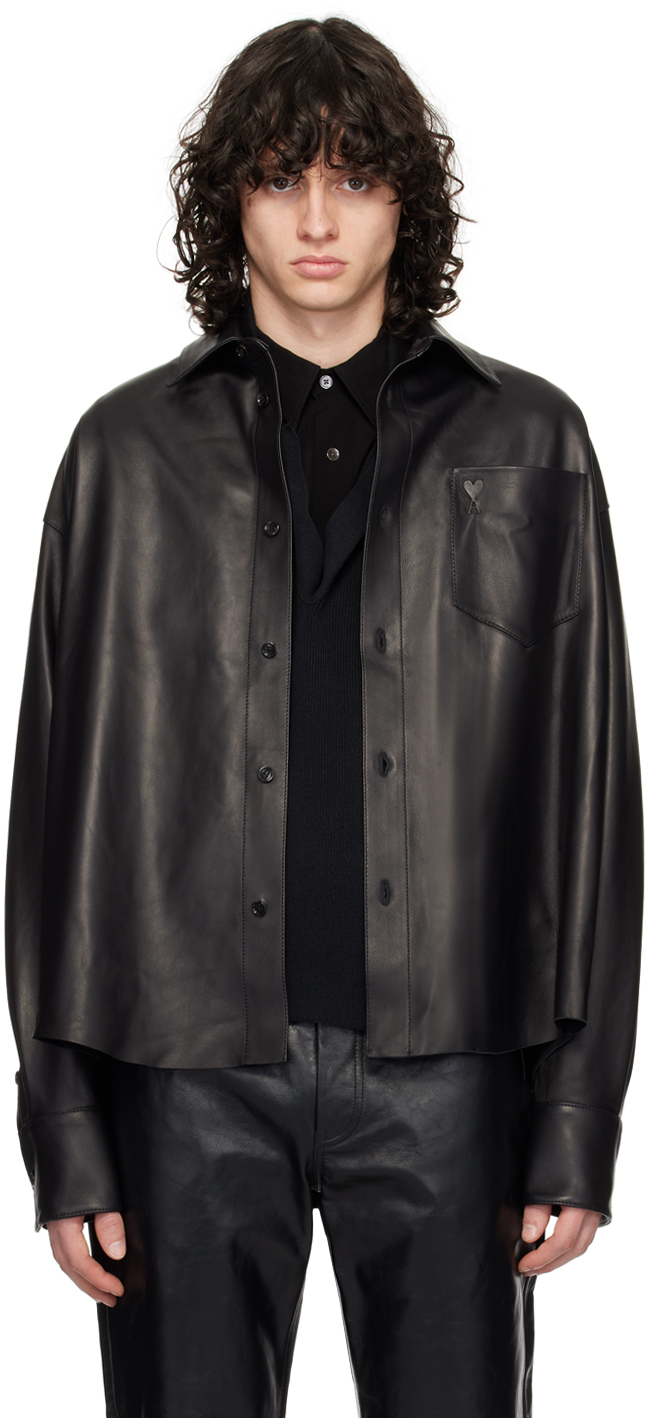 Ami Alexandre Mattiussi Black Embossed Leather Jacket In Black/001