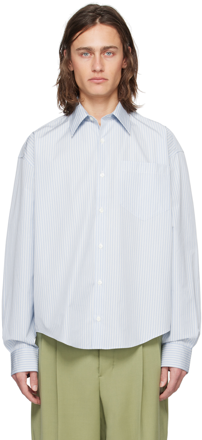 Blue White Boxy Fit Shirt By Ami Paris On Sale