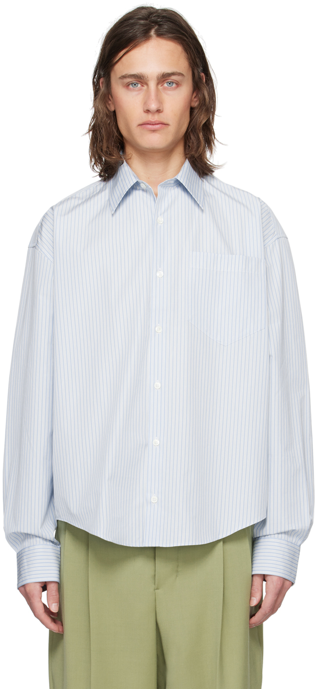 Ami Alexandre Mattiussi Blue & White Boxy Fit Shirt In Blue/chalk/4841