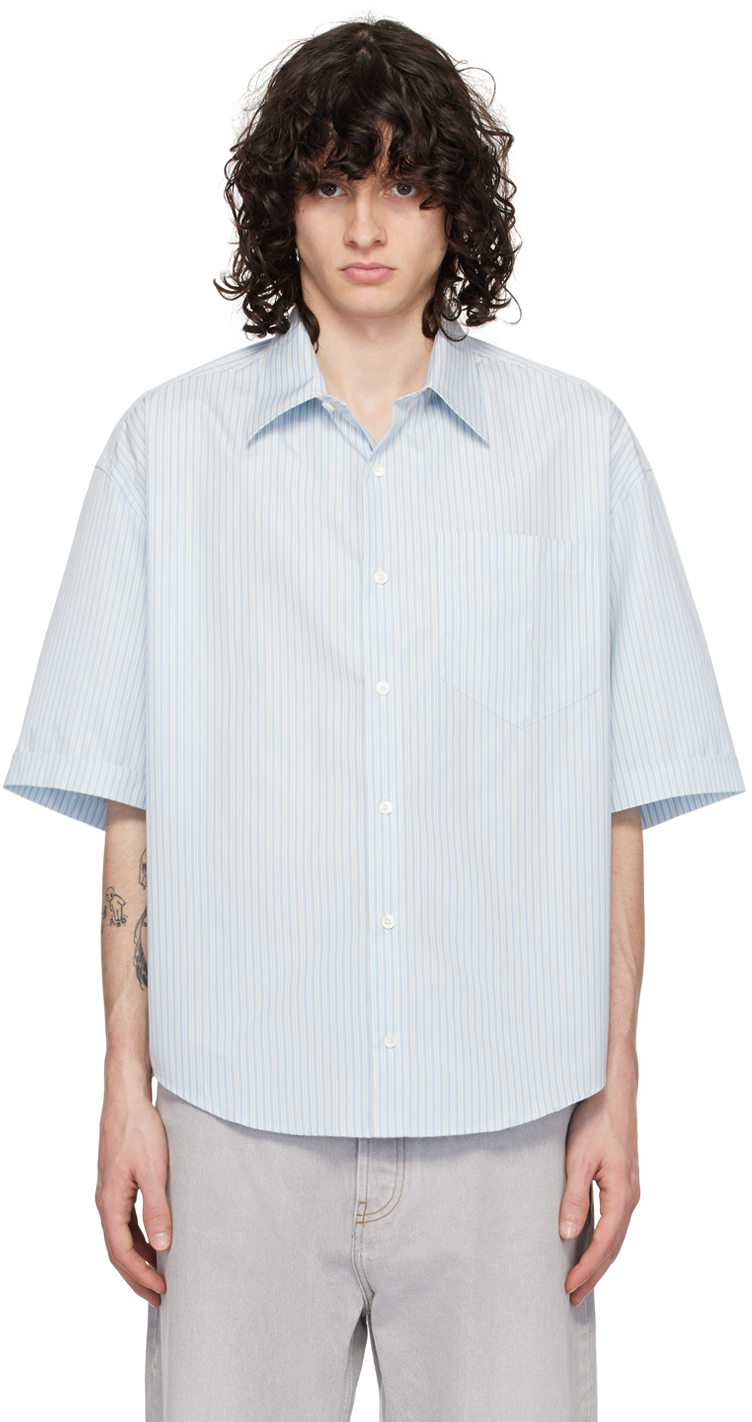 Ami Alexandre Mattiussi Blue & Off-white Stripe Shirt In Blue/chalk/4841