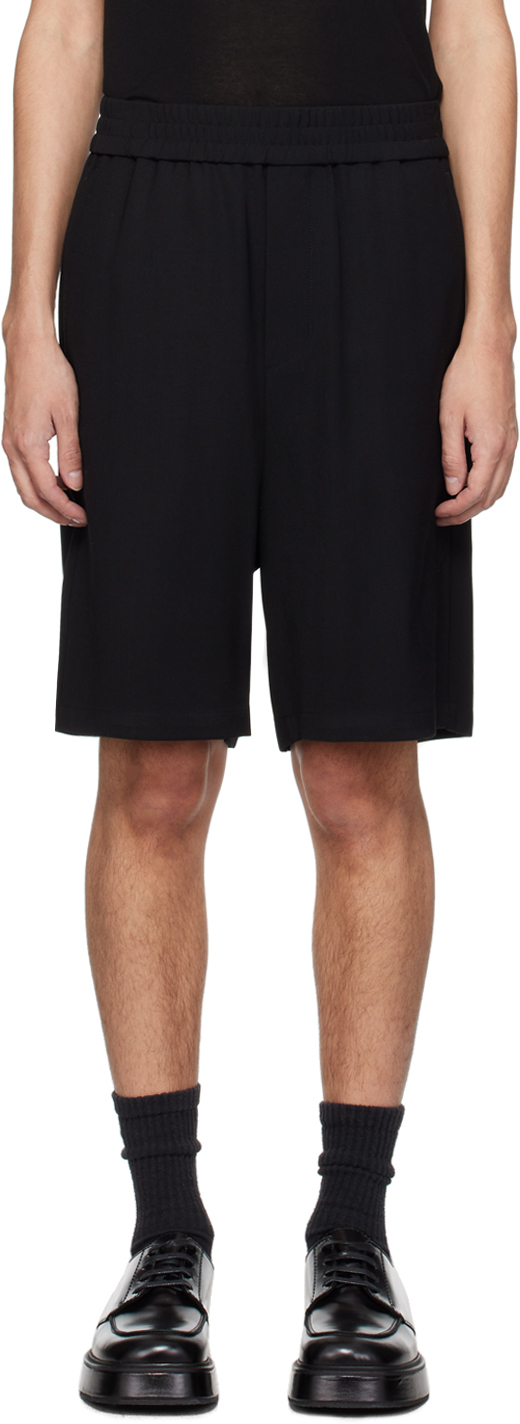 Black Elasticized Waist Shorts