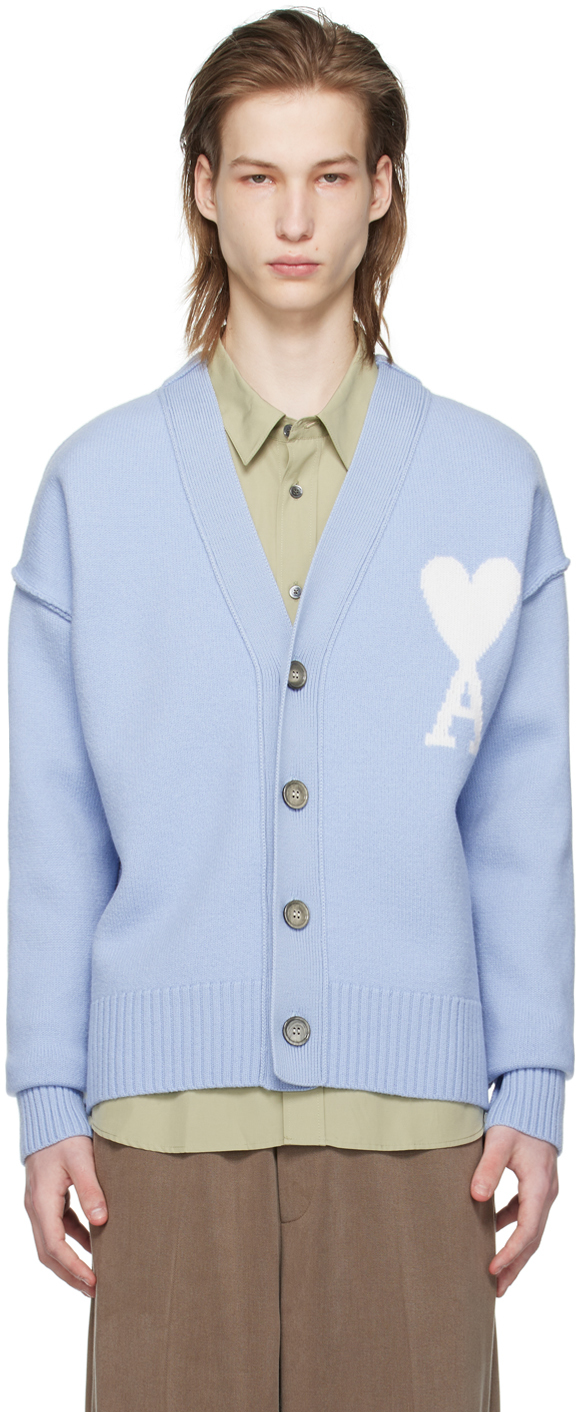 AMI Paris: Blue Ami de Cœur Cardigan | SSENSE