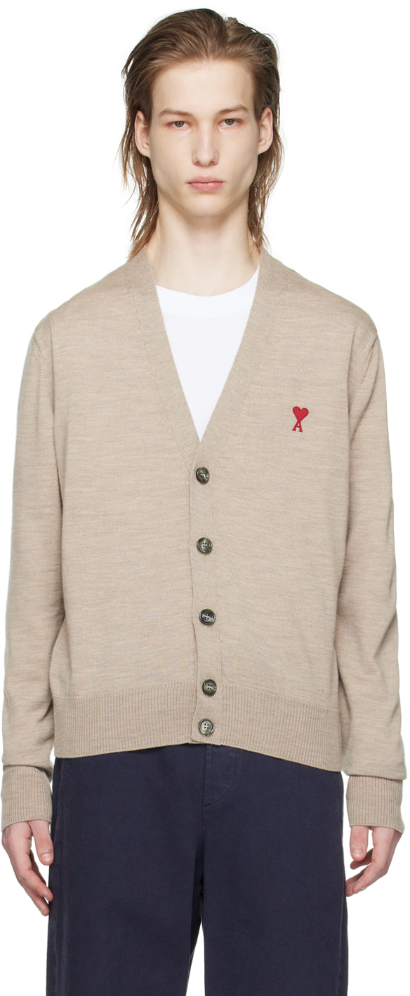 Beige Ami de Cœur Cardigan by AMI Paris on Sale