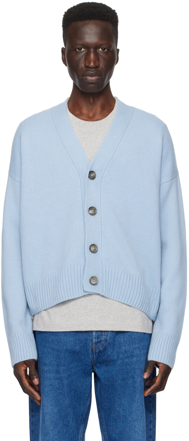 AMI Paris: Blue Cropped Cardigan | SSENSE