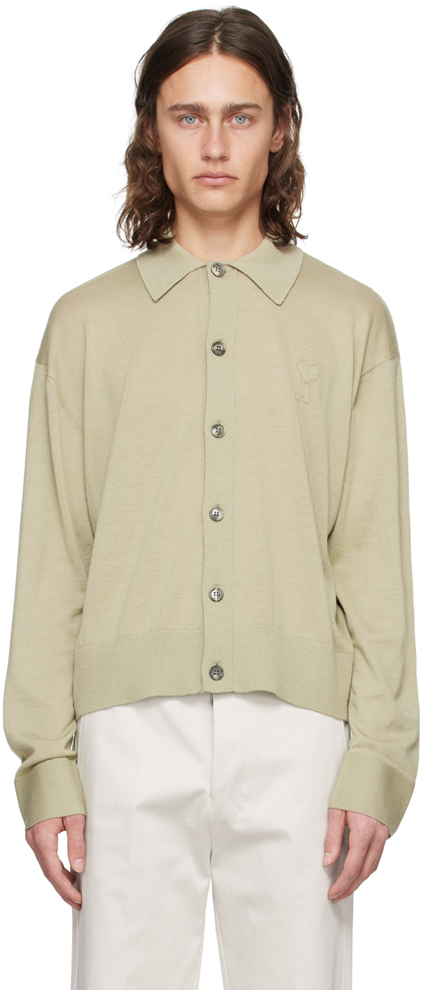 Shop Ami Alexandre Mattiussi Green Ami De Cœur Cardigan In Heather Sage/366