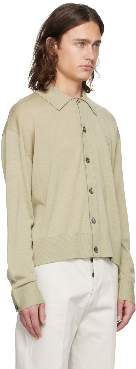 Shop Ami Alexandre Mattiussi Green Ami De Cœur Cardigan In Heather Sage/366