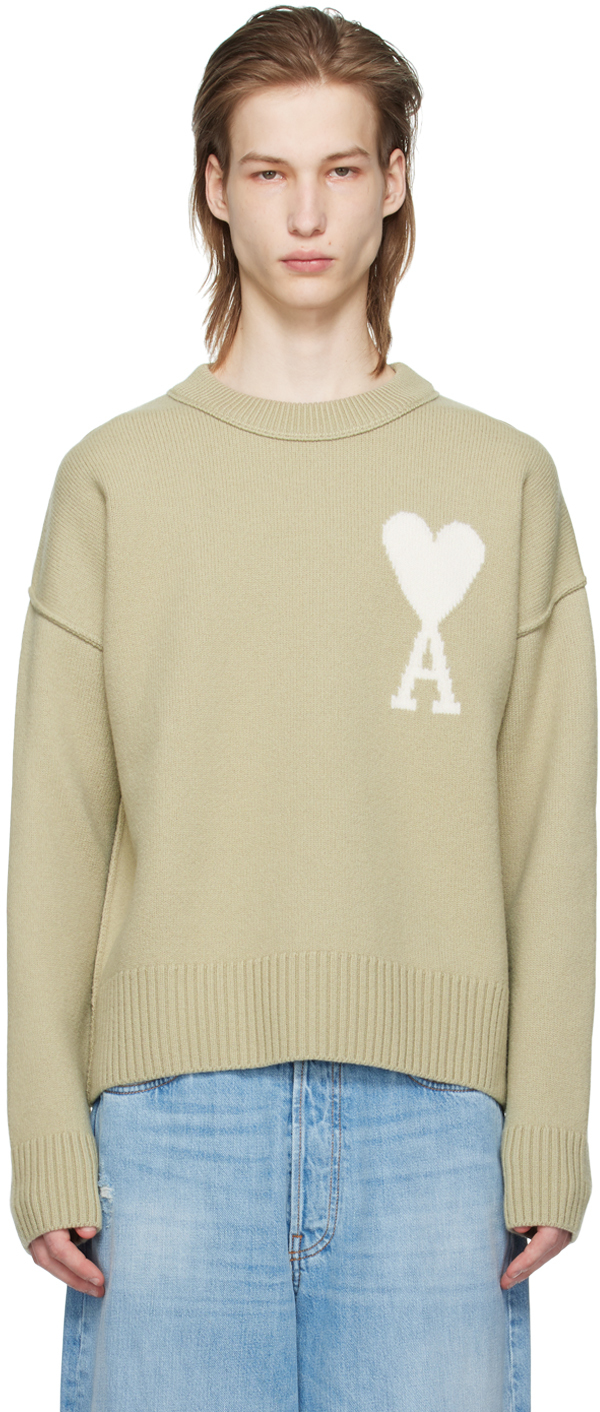 Shop Ami Alexandre Mattiussi Green Ami De Cœur Sweater In 319 Sauge/ecru