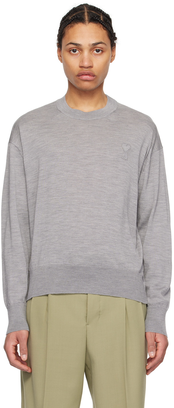 AMI Paris: Gray Ami de Cœur Sweater | SSENSE