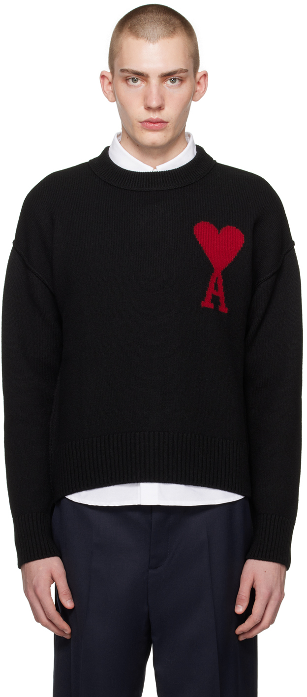 Shop Ami Alexandre Mattiussi Black Red Ami De Cœur Sweater In 009 Black/red