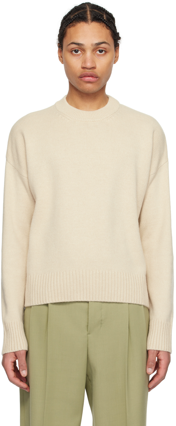 AMI Paris: Beige Dropped Shoulder Sweater | SSENSE